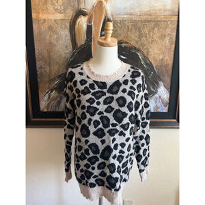 Women's Aqua Cashmere Leopard Print Sweater Size S Beige Black